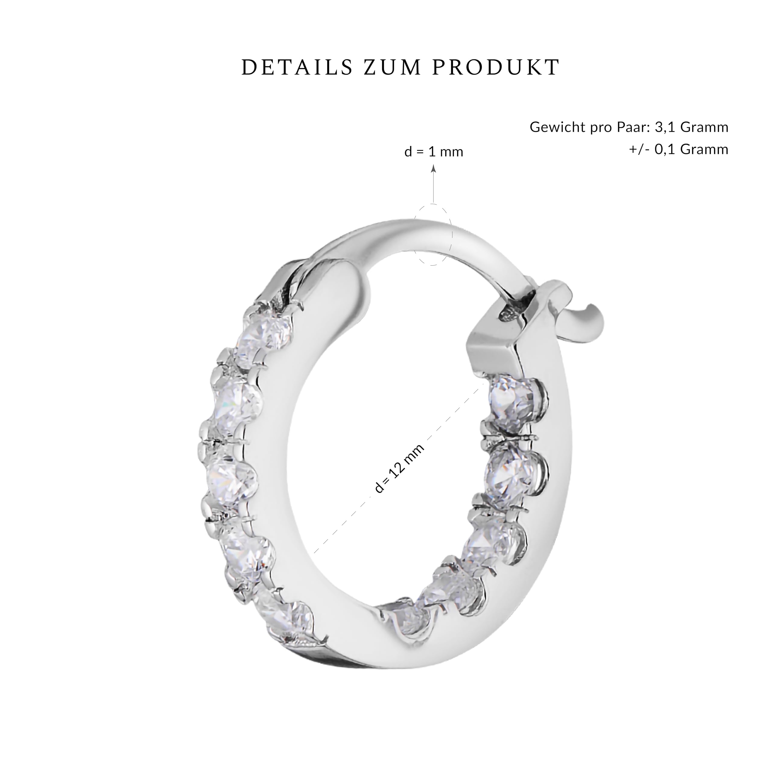 Silber Creolen für Frauen, 925 Sterling Silber Creolen mit Zirkonia, Ohrringe Sterling Silber 925 Creolen für Damen Creolen Durchmesser 15 mm 20 mm 25 mm 30 mm