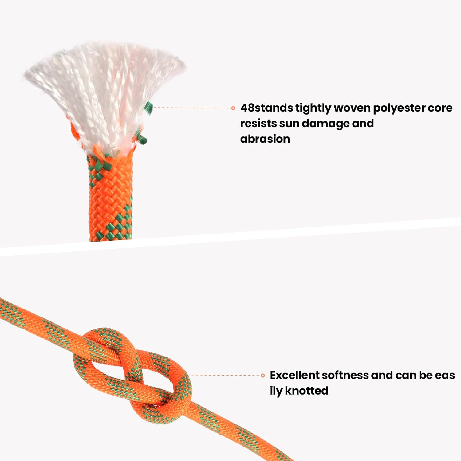 1/2inch Arborist Rope Tree Climbing Rope 48 Strand（100ft） Polyester Bull Rope for Swing Pulling Outdoor Marine