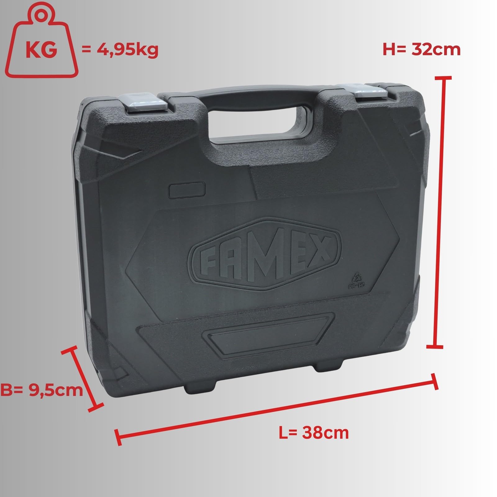 FAMEX 144-50 Werkzeugkoffer gefüllt bestückt mit hochwertigem Werkzeug Set - mit Steckschlüsselsatz, alle Schraubwerkzeuge Chrom-Vanadium, kompakt, ideal als Bordkoffer für Kfz Wohnmobil Camper