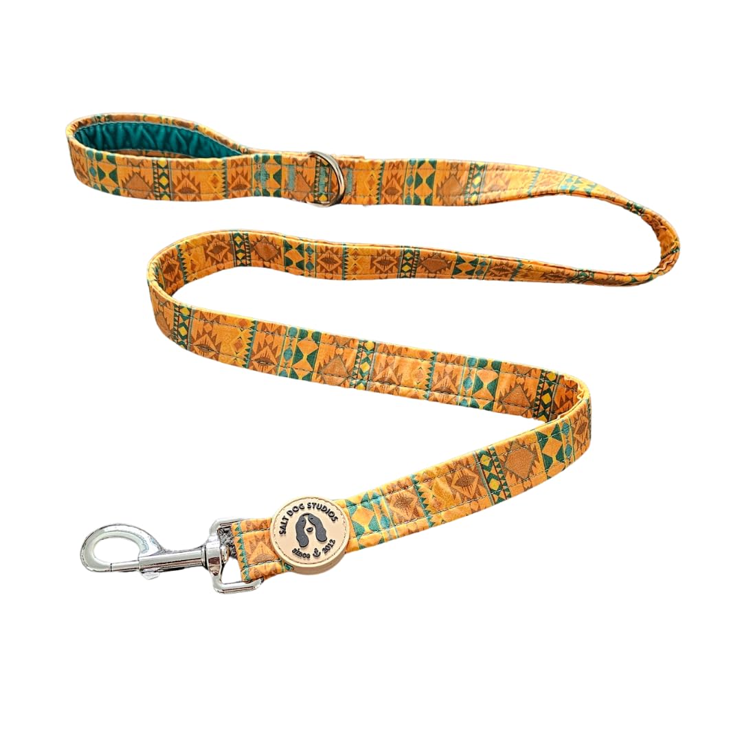 Adventure Dog Lead –Soft Velvet Handle Dog Lead for Small, Medium, & Large Dogs – by Salt Dog Studios (Mountain Aztec, 1")