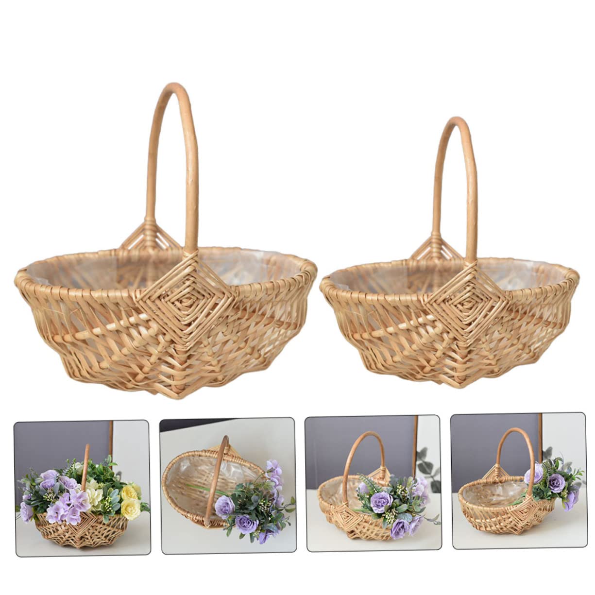 2stücke Teiliges Handgewebtes Blumenkorb Henkel Tragbar Und Leicht Natürlicher Rattan Flechtkorb Für Hochzeiten Blumenarrangements Als Geschenk Oder Deko Im Landhausstil Geeignet