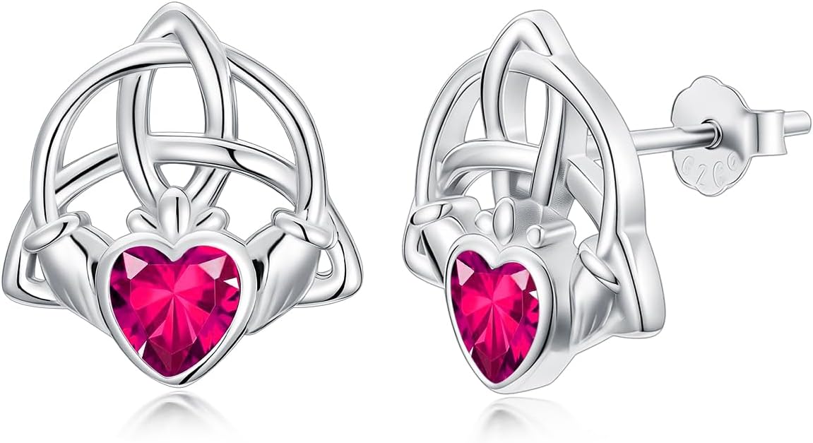 Seiyang Claddagh Birthstone Stud Earrings 925 Sterling Silver Celtic Knot Earrings Celtic Knot Jewelry Birthstone Gifts for Daughter Women