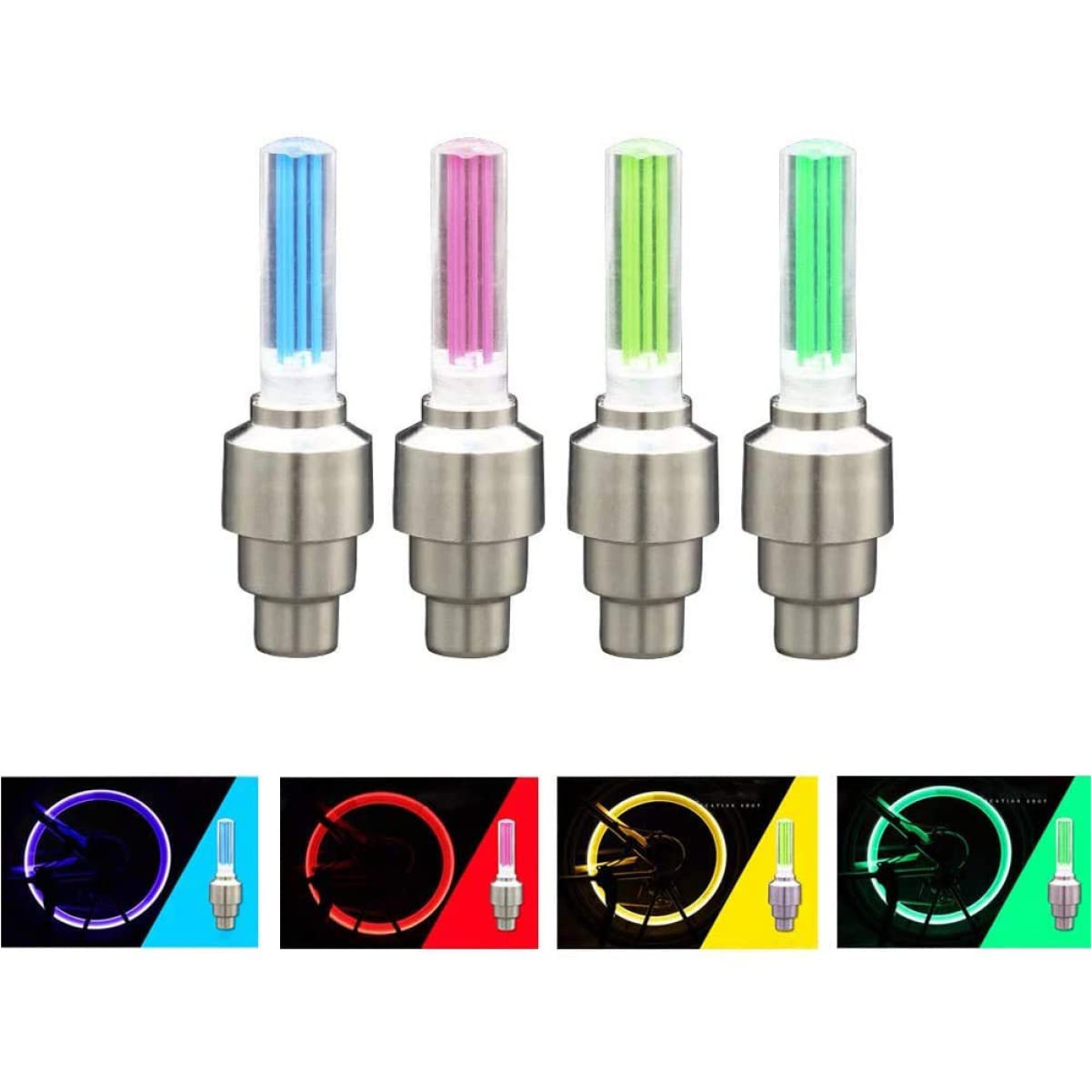 Mikikit 2sets Led Bike Wheel Lights Tire Lamp Bike Light Wheel Tire for Night Cycling 8pcs*2 Random Color