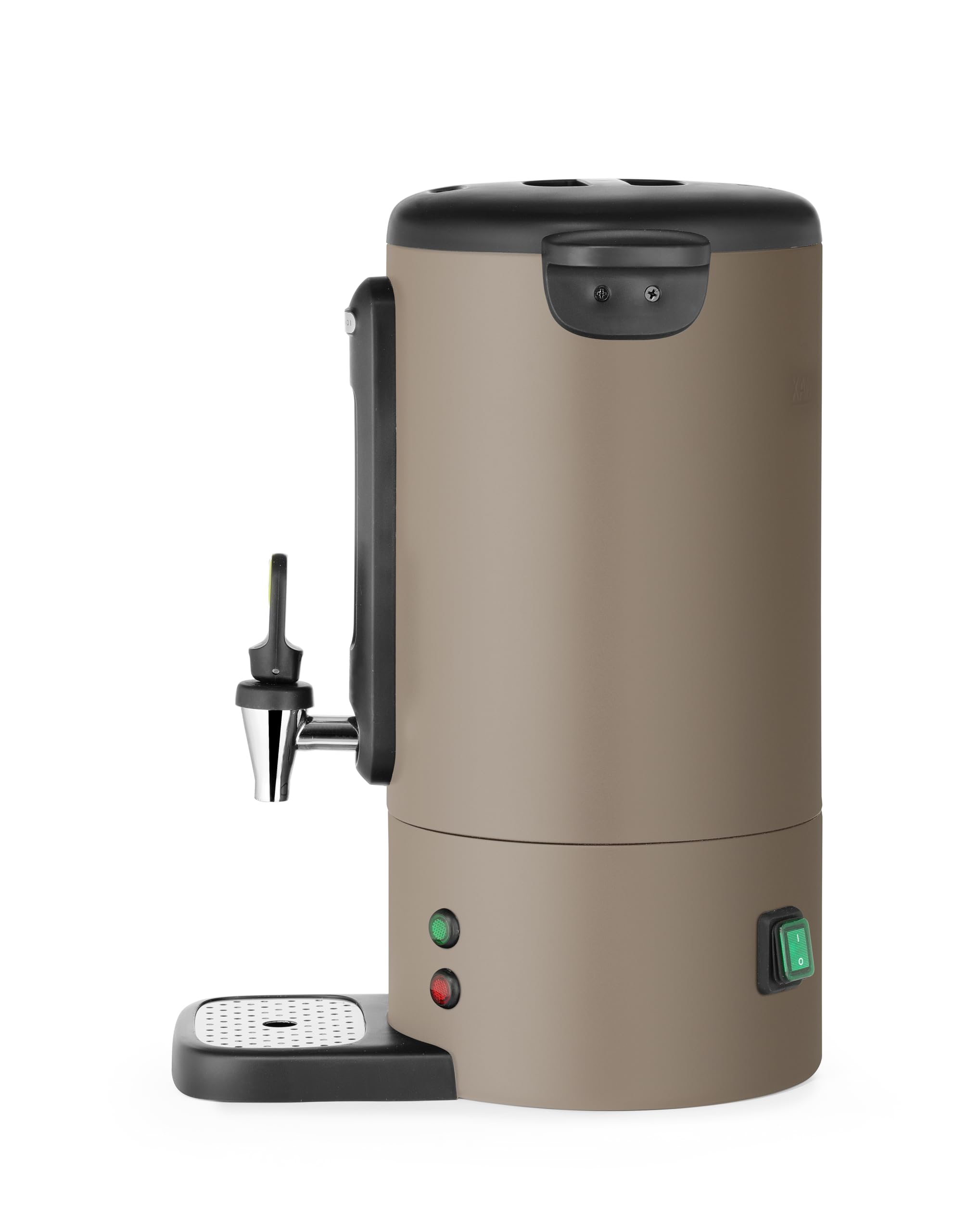 HENDI Kaffee-Perkolator, UNIQ, zum Brühen von Kaffee, tropffreier Zapfhahn, Wasserstandsanzeige, Kaffeebereiter, Kaffeemaschine, 7L, 230V/1050W, 307x330x(H) 450mm, Edelstahl, Polypropylen, Taupe