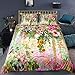 Loussiesd Bunt Blumen Druck Bettwäsche Set Rose Orchidee Pfingstrose Multicolor Microfaser Bettbezug Set Jungen Mädchen Antiallergisch 3 Teilig 200x200 cm Betten Set mit 2 Kissenbezug 80x80 cm