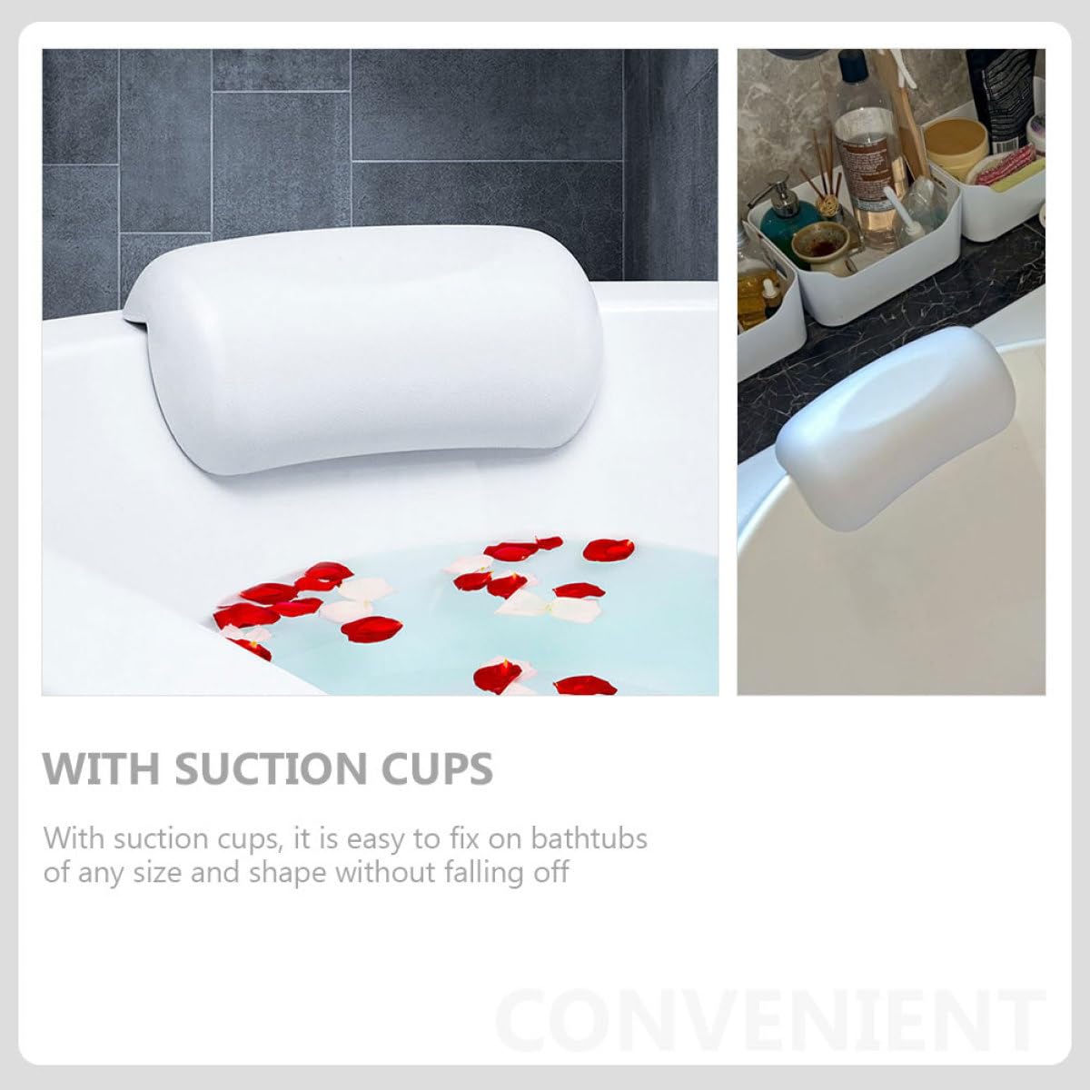 Coussin de Bain à Ventouse Blanc en PU pour Tête et Cou, Baignoire