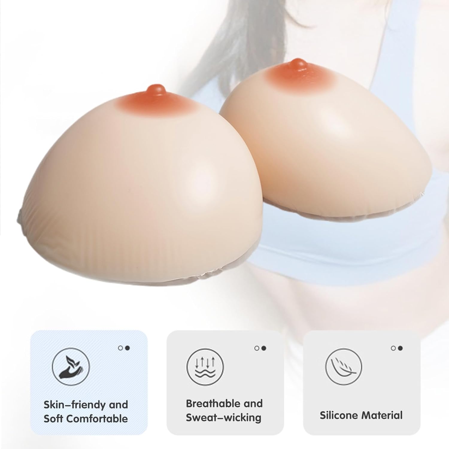 1 Pair Non‑Stick Silicone Breast Forms, Concave Bottom Prosthesis Bra Pad Enhancers, J Cup For Crossdresser, Transgender
