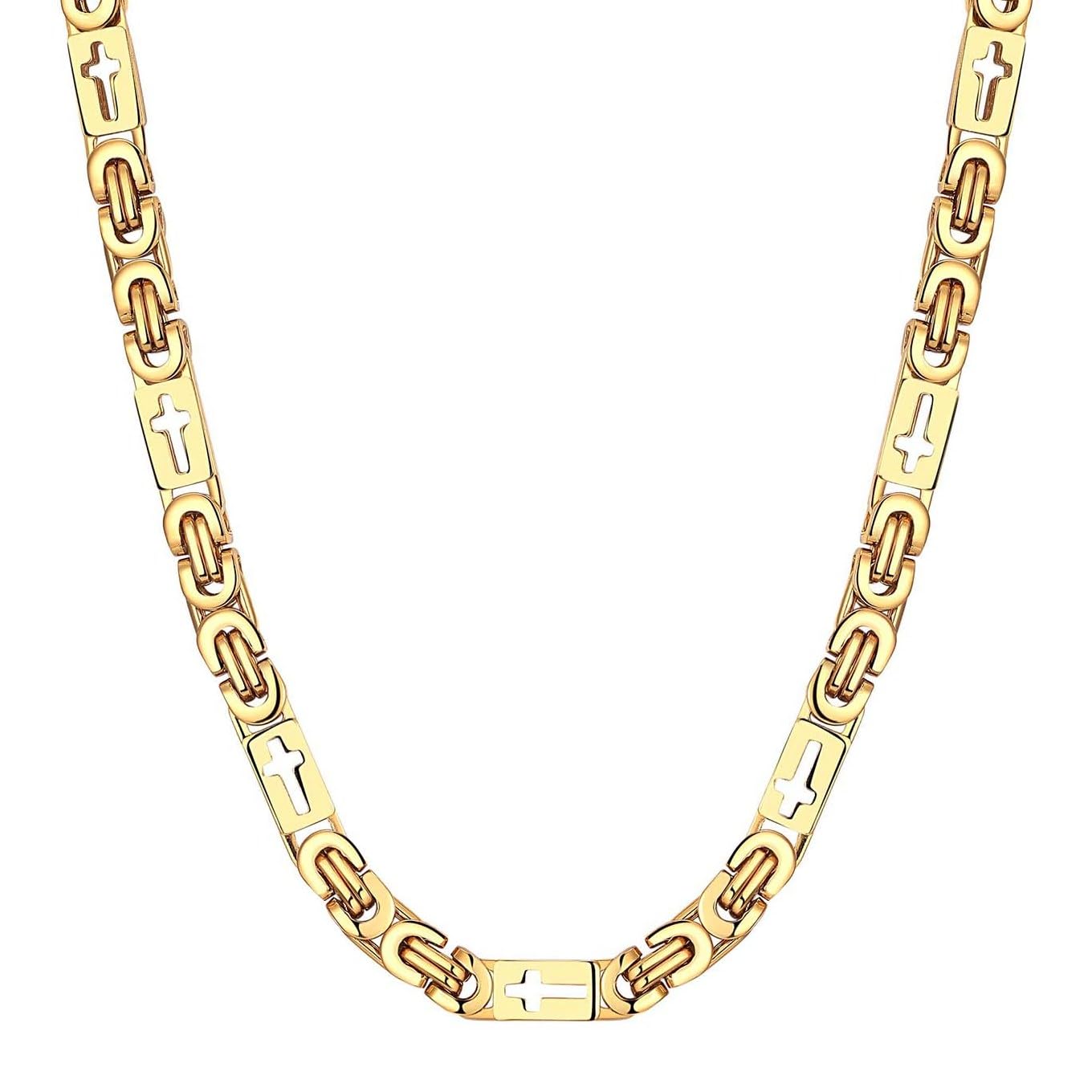 DJADEE Herren Kette Gold 750 vergoldet 18 Karat Edelstahl Königskette 6 mm Hypoallergen Wasserfest Hochglanzpoliert Halskette mit Kreuz Männer Gestempelt