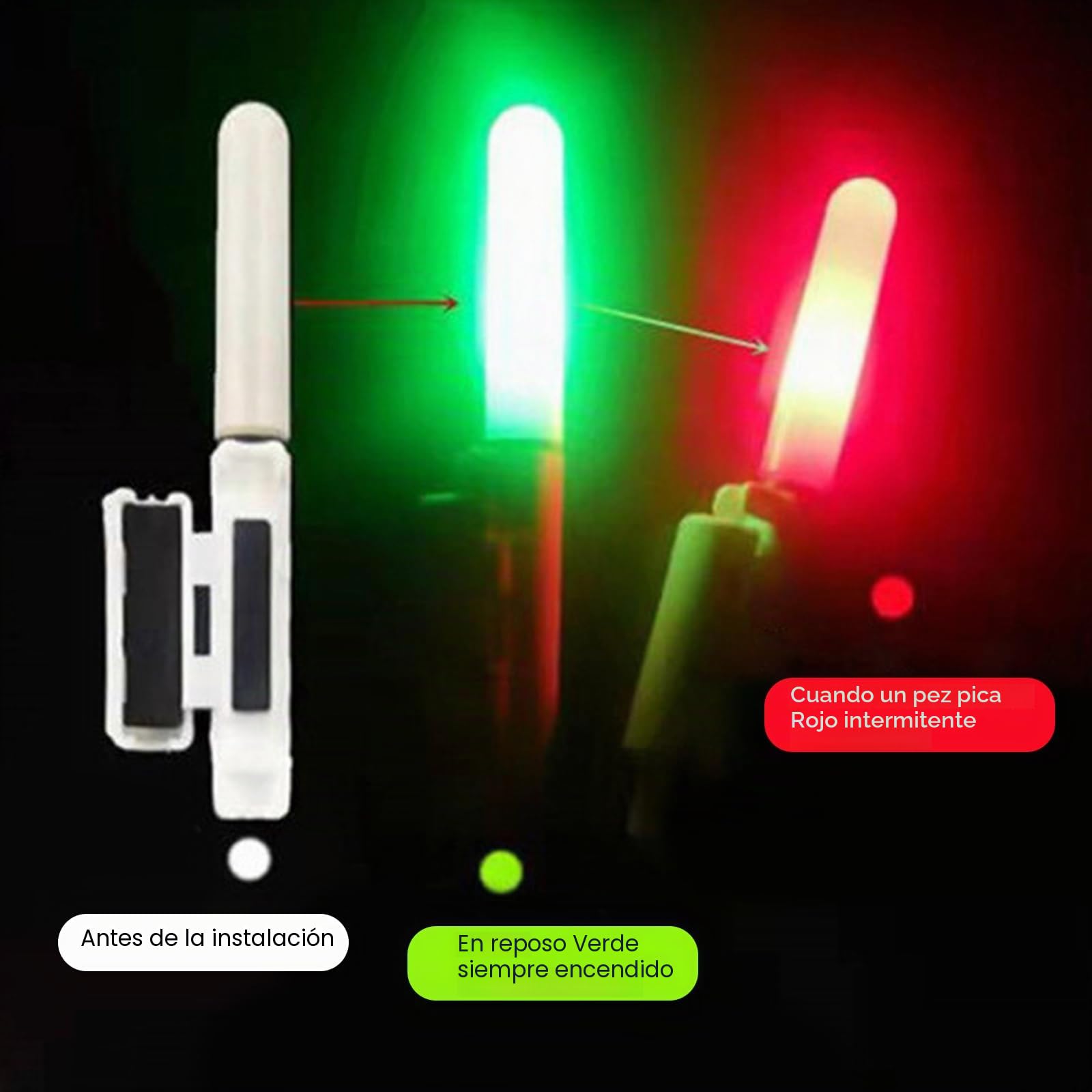 5 luces de punta de caña de pescar nocturnas, resistente al agua, con hebilla, accesorios para equipo de pesca, accesorios de pesca, luces nocturnas para pesca nocturna, pesca marina, luces de