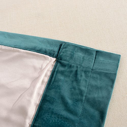 Melodieux Set Of 2 Pom Pom Velvet Blackout Lined Thermal Insulated Rod Pocket Curtains For Bedroom, 100X96 Inch, Antique Green (1 Pair) #TOP6