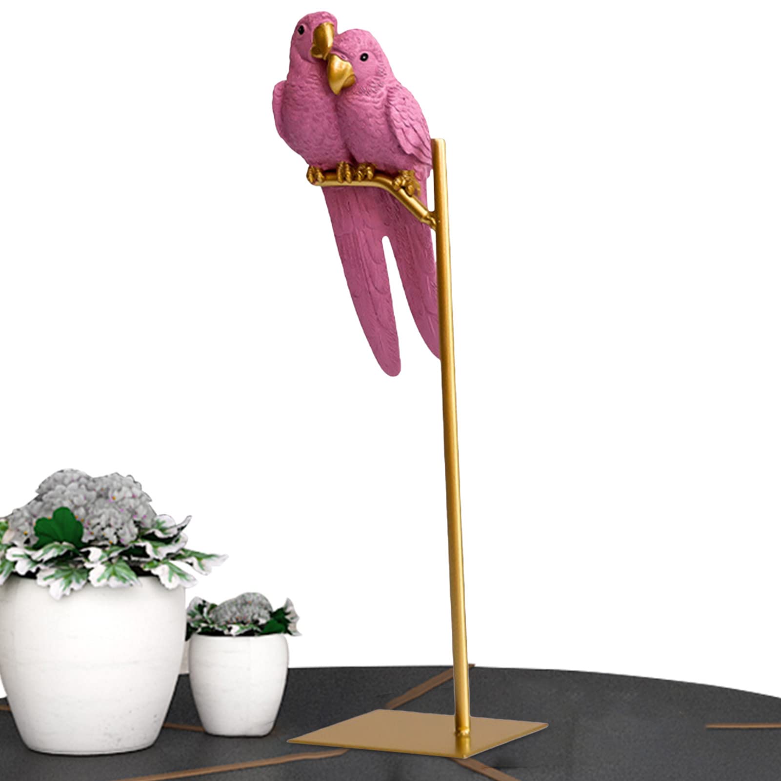 Teksome Pink Parrot Statue Ornament | Couple Macaw Bird,Realistic Tropical Parrot Sculpture For Bookshelf Desktop Decoration