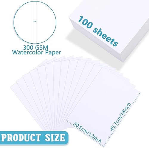 Miniatura 2 de 100 piezas de papel de acuarela de 140 libras  300 GSM, papel de pintura de arte pesado para colorear de agua blanca para artistas y niños (12 x 18