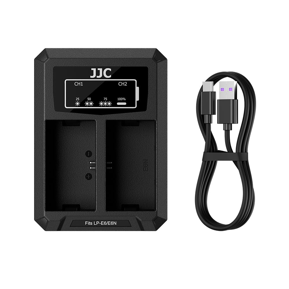 JJC LP-E6 Battery Charger USB Dual Slot for Canon EOS R6 Mark III II R5 II