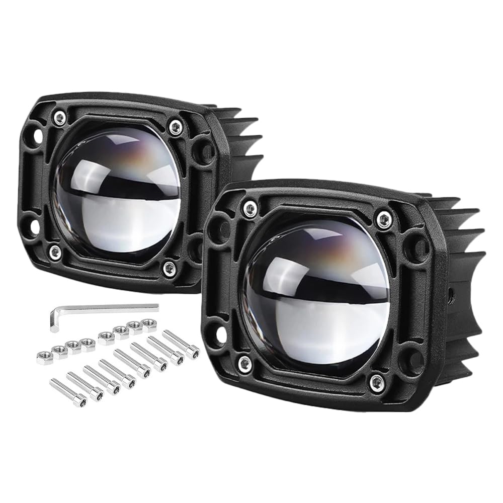 MASO 2pcs 3-Inch LED Light Pods, Waterproof Work Light Flood and Spot Light Bar Universal Fit for 4x4 Off-Road Vehicles - Square