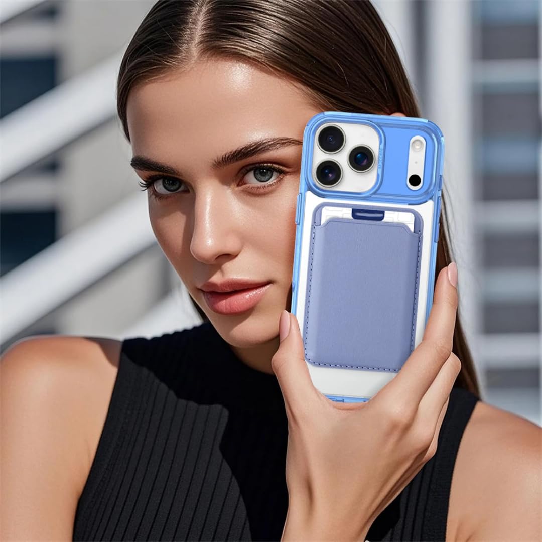 Custodia in pelle con porta carte magnetico, ricarica wireless e cover rigida ibrida opaca per iPhone 17 Pro Max (per iPhone 17 Pro Max/grigio)