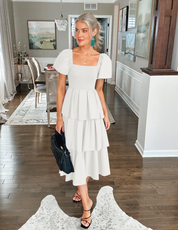 ZESICA Women's Summer Puff Sleeve Midi Dress 2026 Casual Flowy A Line Tiered Wedding Guest Beach Vacation Long Dresses - Image 5