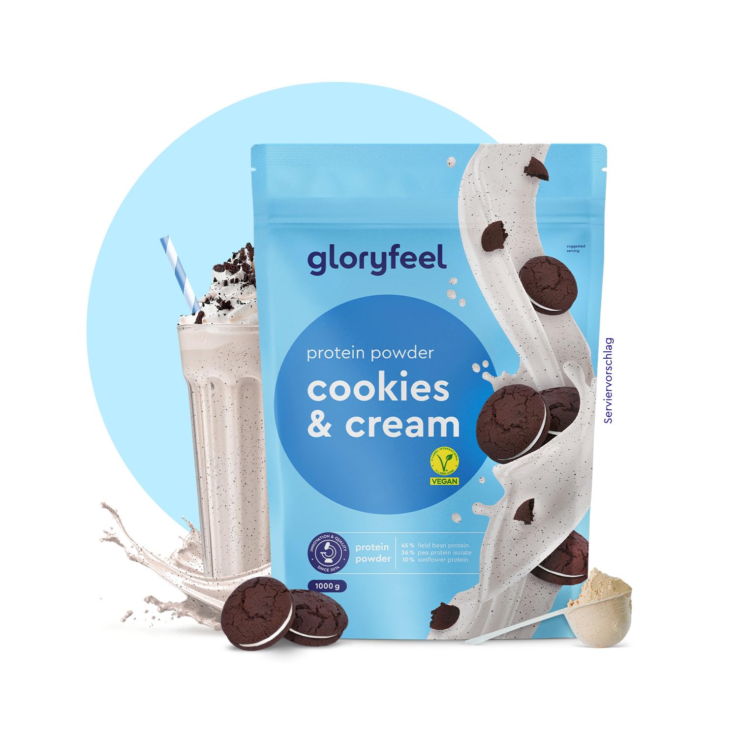 Veganes Proteinpulver Cookies & Cream - 1kg pflanzliches Eiweiß mit 22g Protein pro Portion - 100% vegan & laktosefrei, 