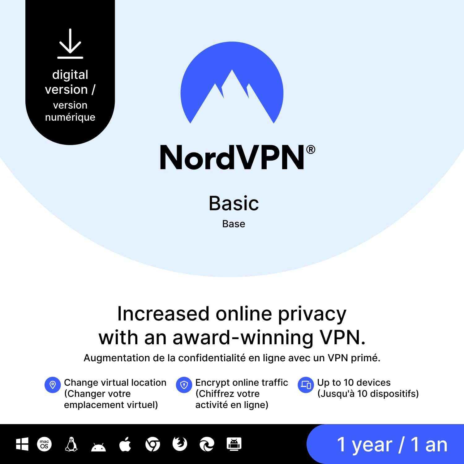 NordVPN Basic  10 Devices  1-Year  Premium VPN Software  Digital Code