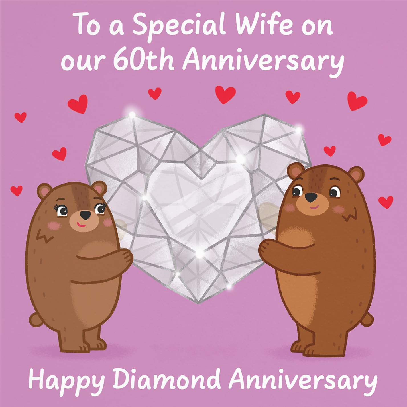Hunts England - Wife 60th Anniversary Card - Diamond Anniversary - 60 Years - Cute Fun Bears Card - Love Story Collection - Image 2