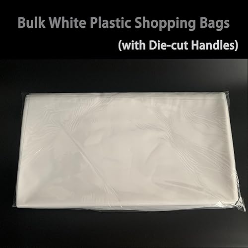 Miniatura 8 de Krodtige Paquete de 100 bolsas blancas extragrandes de 20 x 22 x 2 mil de grosor con asas troqueladas, bolsas de plástico brillante perfectas para