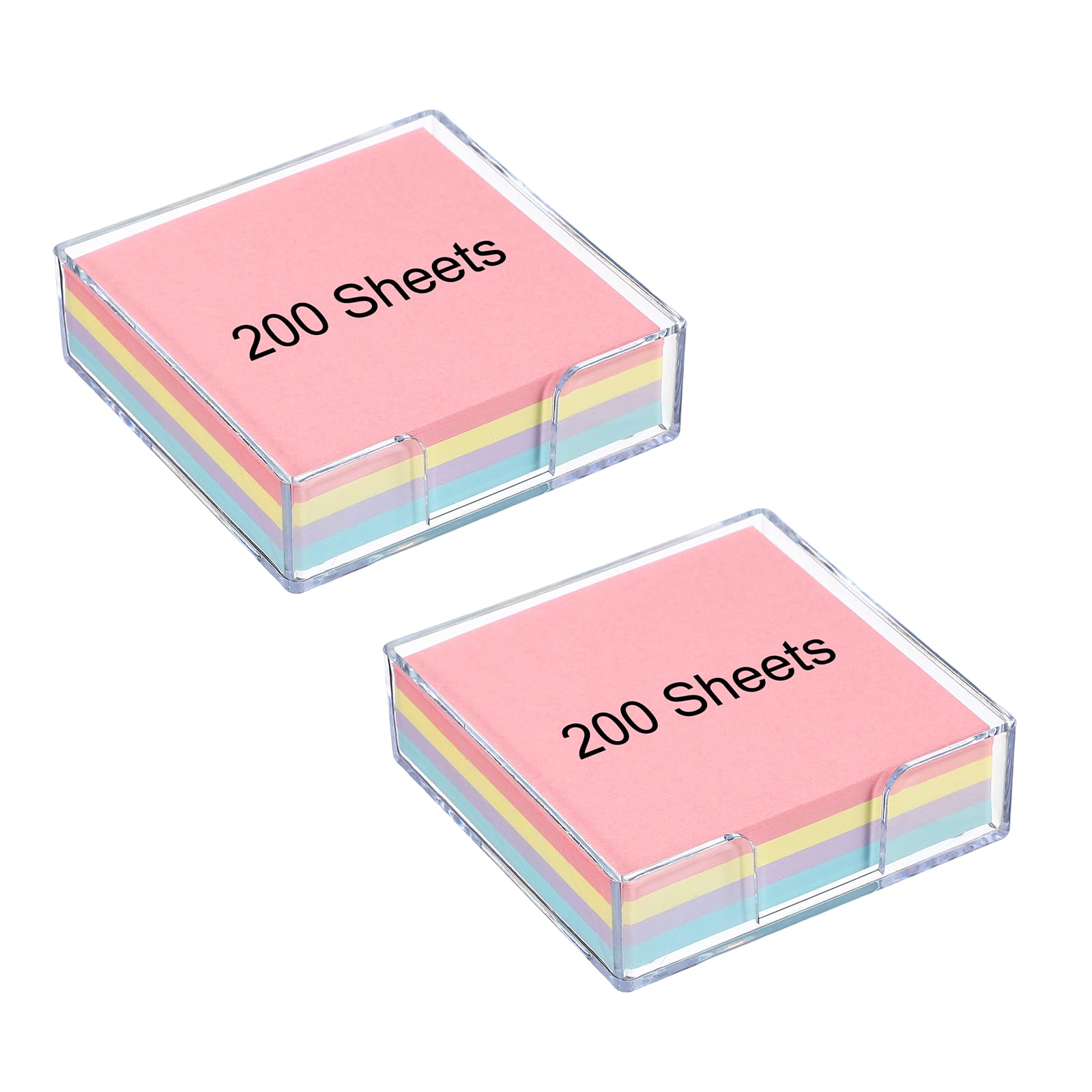 PATIKIL 3x3 Inch 2 Pcs Sticky Note Holder with 200 Sheets Self-Stick Note Memo Pad Dispenser Office Desk Organizer Supplies for Home Office Desktop, 4 Colors in One