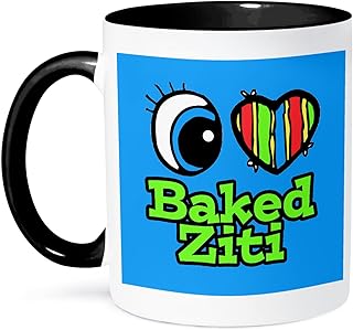 3dRose Bright Eye Heart I Love Baked Ziti 11oz Two-Tone Black Mug