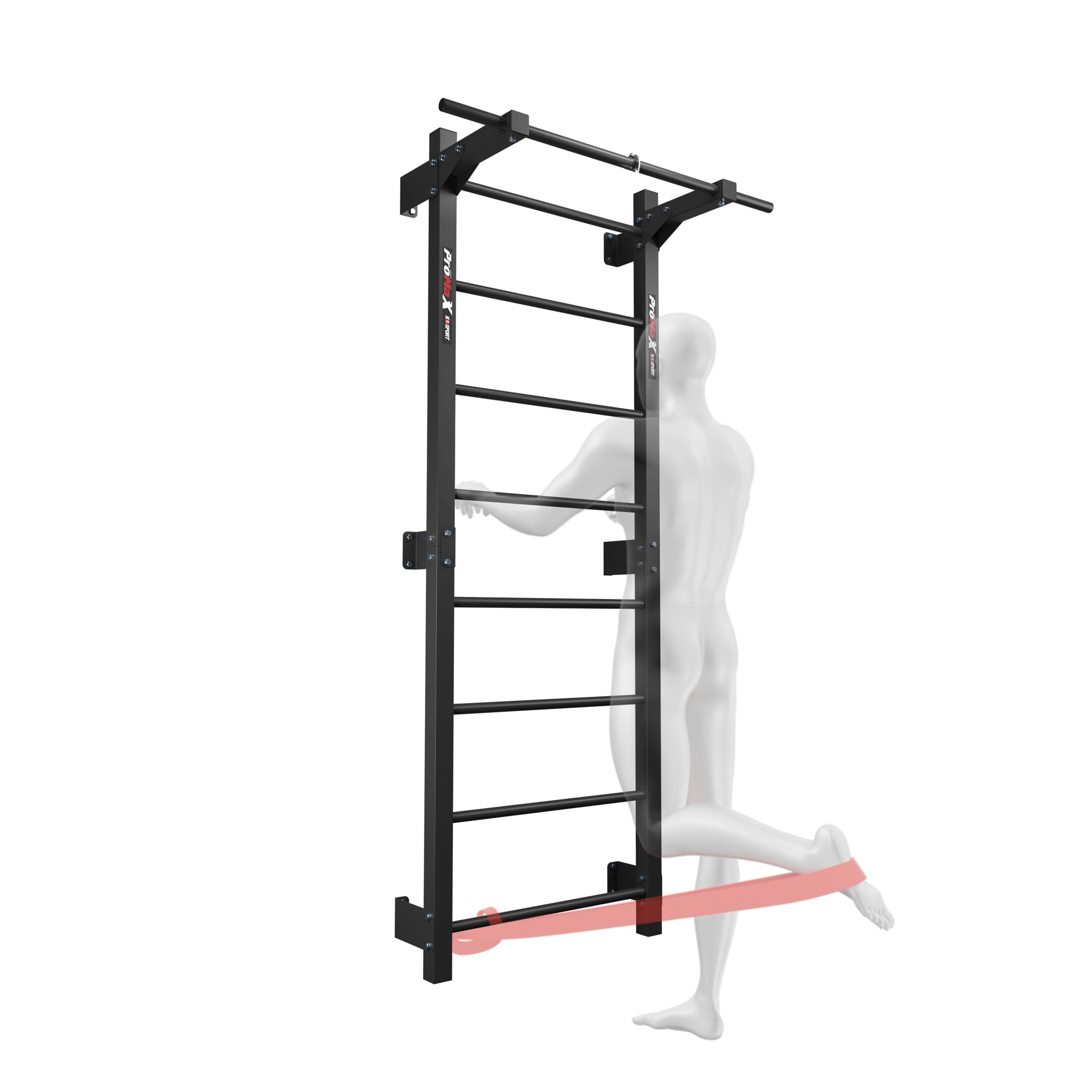K-Sport: Pared de escalada con 8 peldaños, soporta hasta 250 kg, pared con barra de dominadas, pared de escalada de metal para montaje en pared para adultos y niños, incluye libro electrónico (idioma