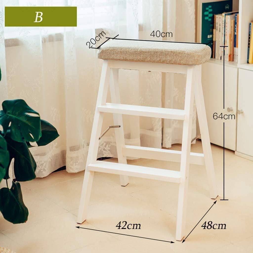 3 Step Stool-Folding Stairs Chair-Solid Wood Climb Step Ladder,for Living Room/Balcony/Courtyard (Color : B)
