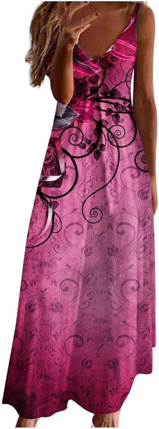 anuyalue Vestidos de playa para mujer, casual, sin mangas, vestido largo con cuello en V, sexy, bohemio, holgado, formal, maxivestidos disponible en Yaxa Colombia