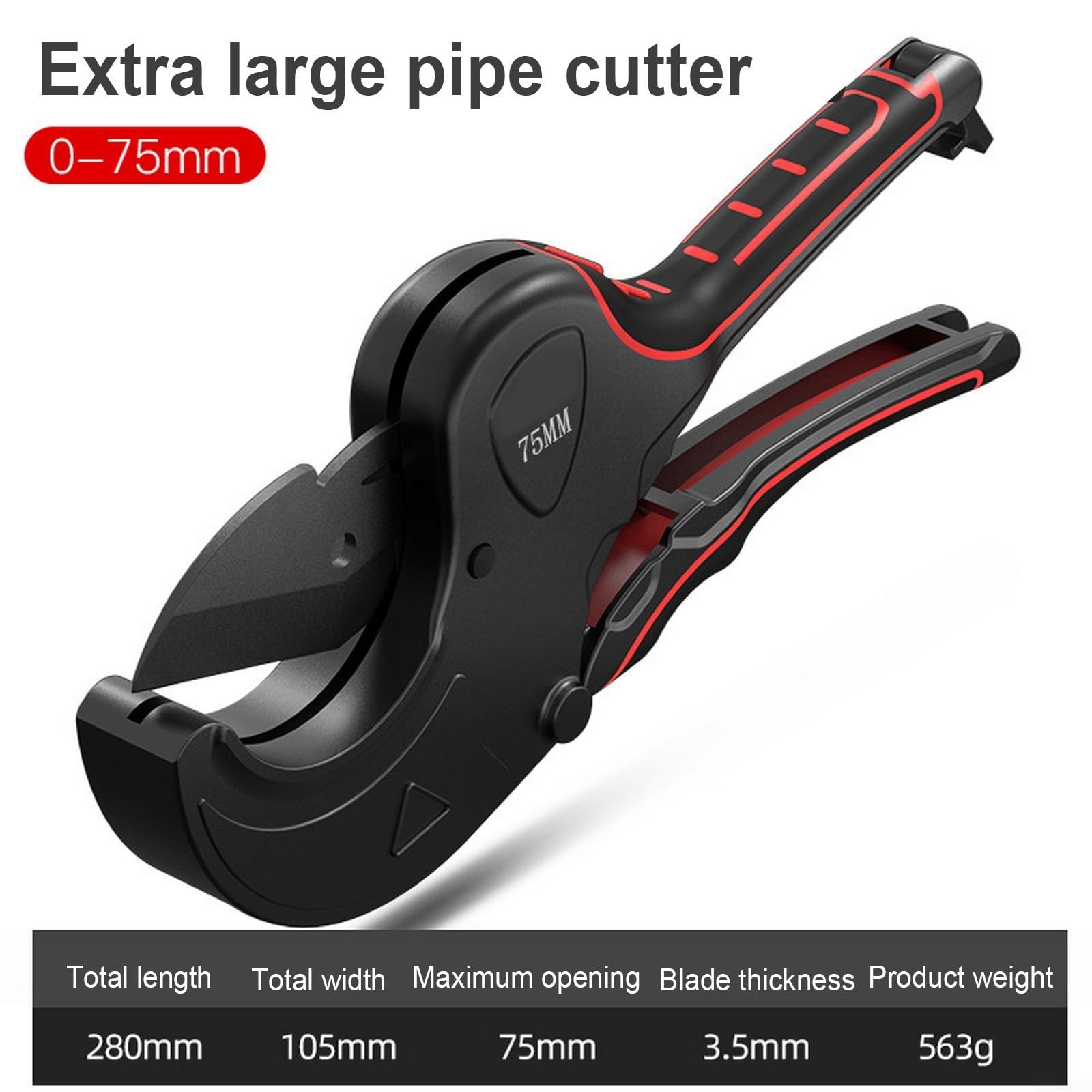 Tijeras de tubo de PVC con mango ergonómico para cortes sin esfuerzo en tubos de 0 75 mm sin rebabas (75 mm)
