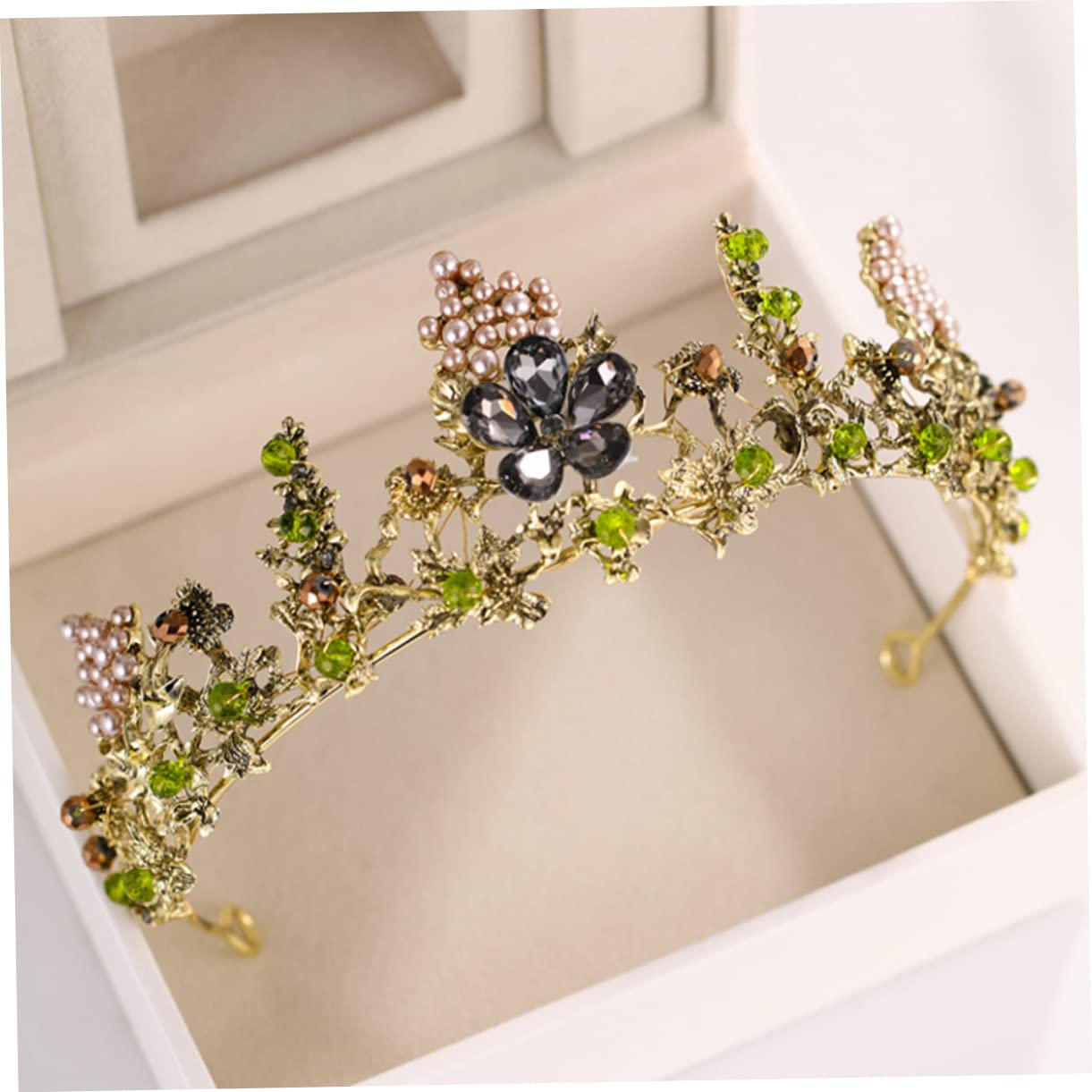 Tiara, ozdoba na głowę, diadem, diadem z diamentów, diadem z kamieni szlachetnych, diadem dla druhny, ślub ze strasami (zielony x 2 sztuki, 16X15X6 cm x 2 sztuki)