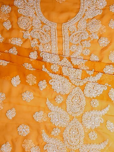 Image of Ada Hand Embroidered Lucknow Chikankari Unstitched Georgette Dress Material Suit Set for Women