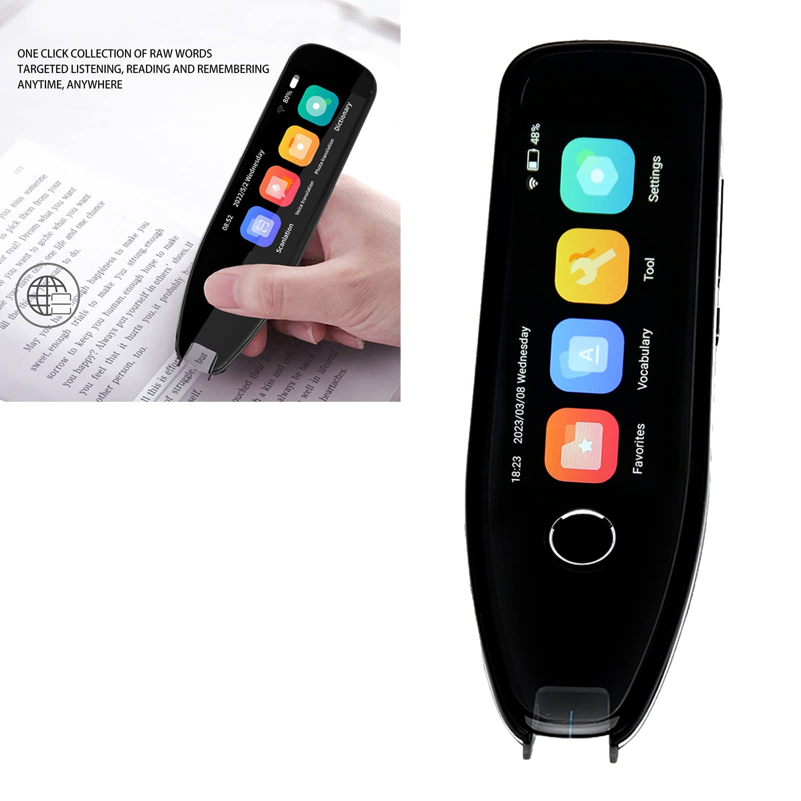 AMONIDA Penna Traduttore Linguistica Intelligente, Dizionario Elettronico a Scansione e Riconoscimento Rapido per Studenti, Alta Definizione, Design Portatile (BLACK)