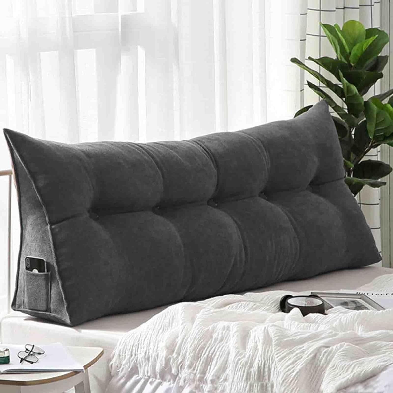 Yszbd A Large Wedge Pillows Headboard Lumbar Support Cushion Waist Backrest With Pocket Couch Removable Washable Cover,For Bed Sof Bedroom,-80X50x20cm