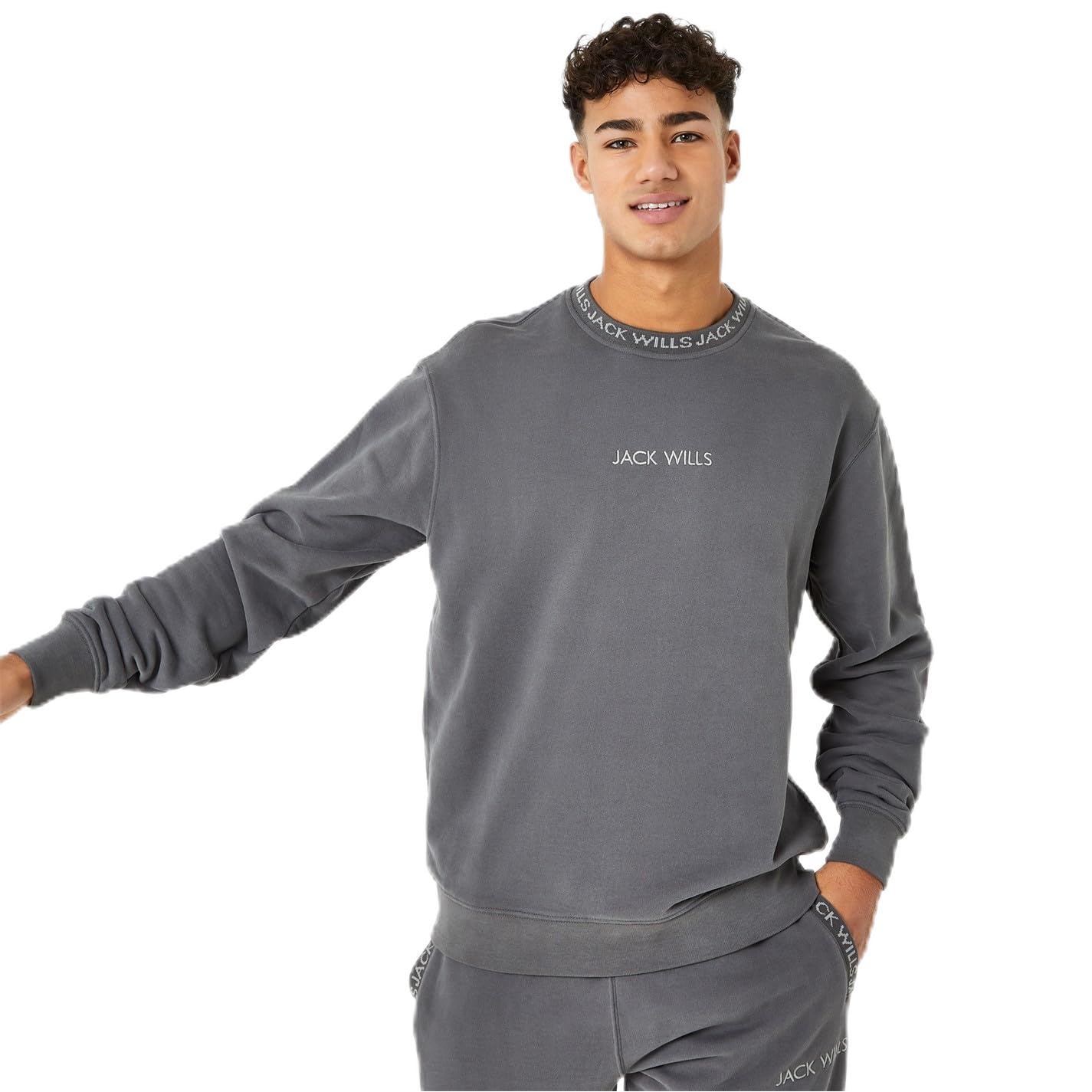 Jack Wills Men Jacquard Crew Sweatshirt Slate Medium