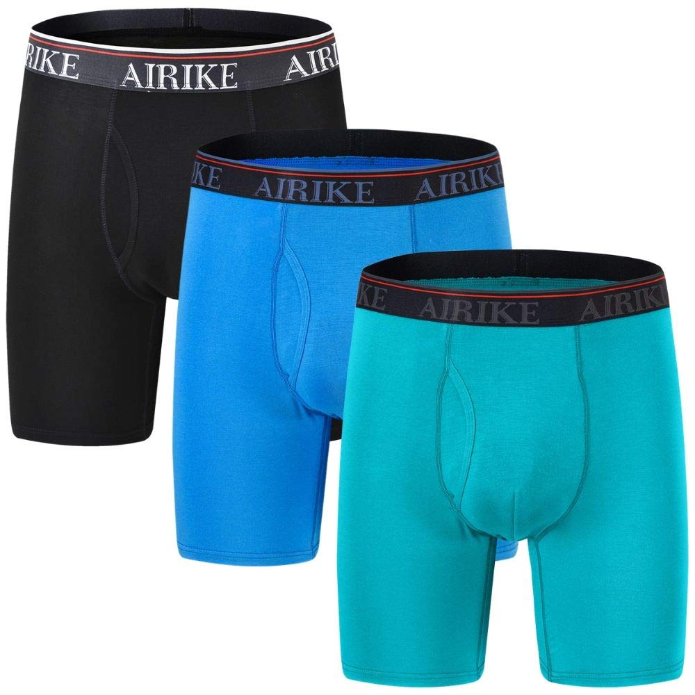 AIRIKEBoxer Briefs Men Pack Long Leg Soft Black Underwear Big Size and Tall Underpants