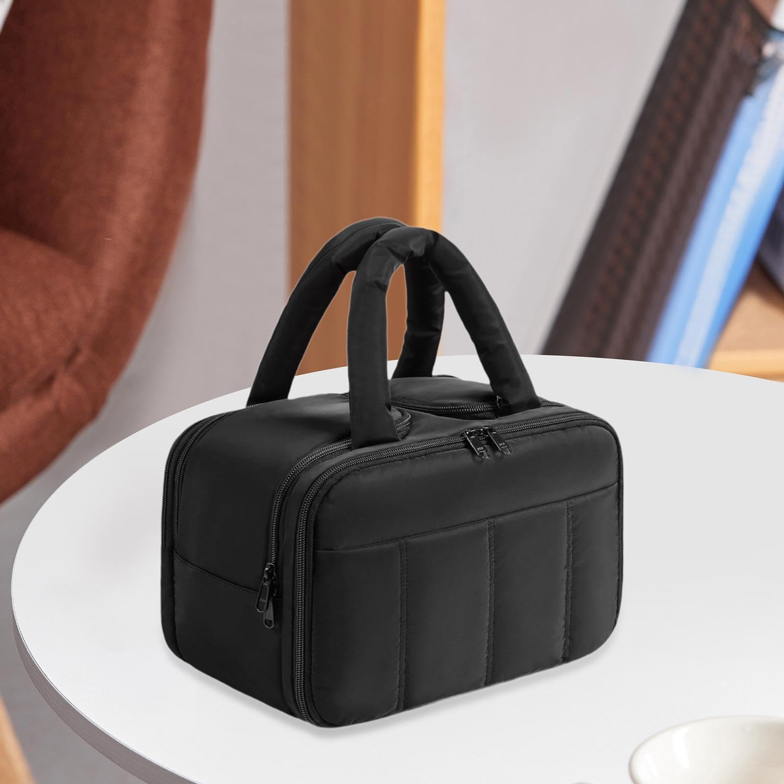 Neceser Organizador de Maquillaje, Bolsa Impermeable con Compartimento Y Cremallera, Poliéster, Apto para Mujeres Y Hombres, Negro