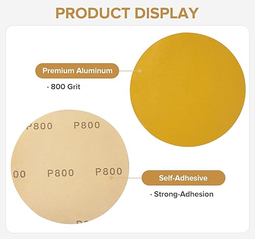 Miniatura 10 de 100 discos de lija PSA dorados de 6 pulgadas, grano 600, papel de lija autoadhesivo para lijadora DA para pintura automotriz, pintura de automóvil,