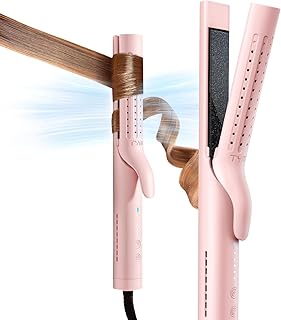 TYMO Airflow Styler Hair Straightener and Curler - Ionic Flat Iron Curling Iron in One, Ceramic Professional Curing Wand for Curls Waves with 360° Cool Air Vents - 5 Adjustable Temps & Dual Voltage