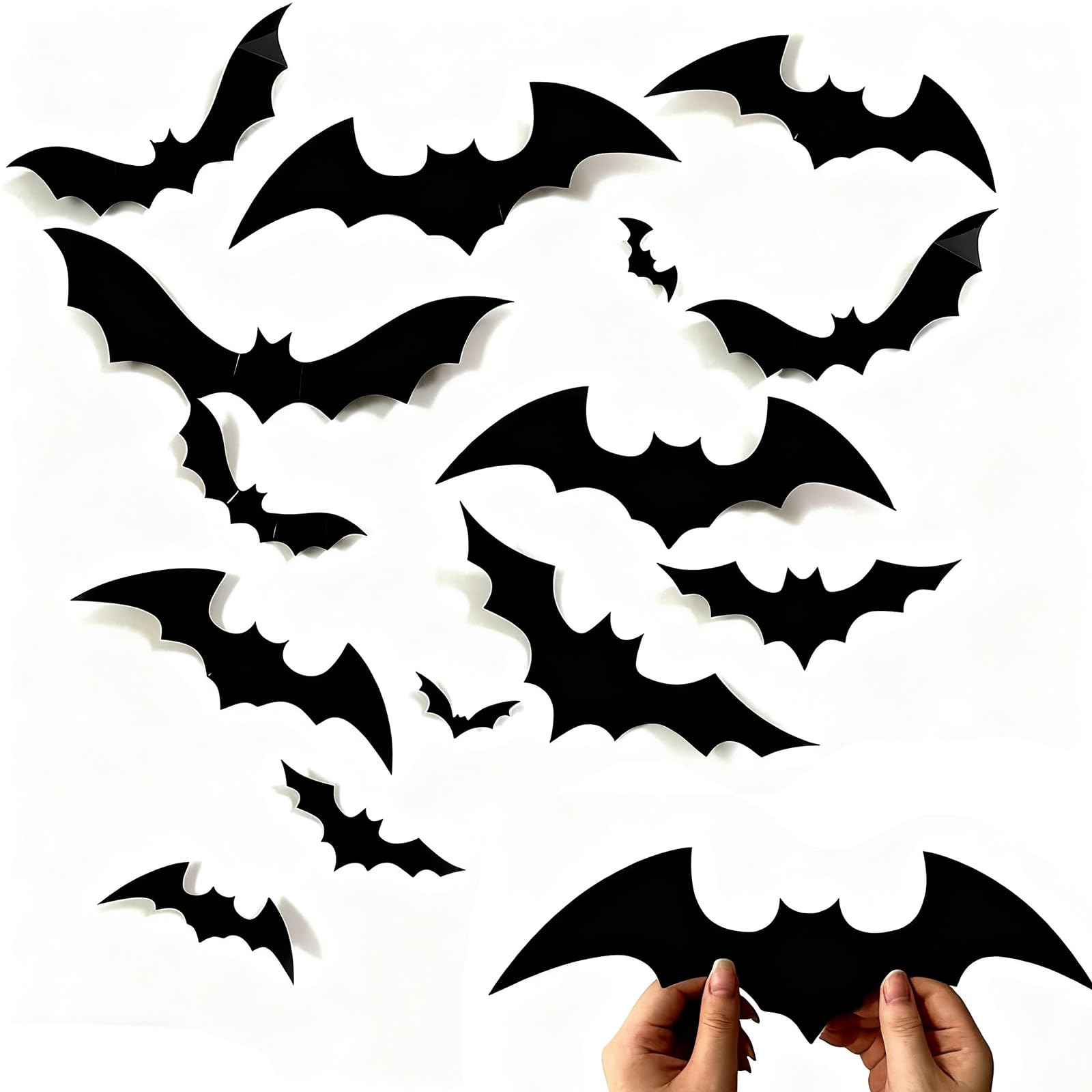 Strrng Black 72 Pcs Halloween Bats Wall Sticker, 3D Halloween Bats Decorations,Reusable Scary Bat Halloweens Window Stickers,Bat Stickers,For Windows Walls Indoor Outdoor Diy Halloweens Party Decor