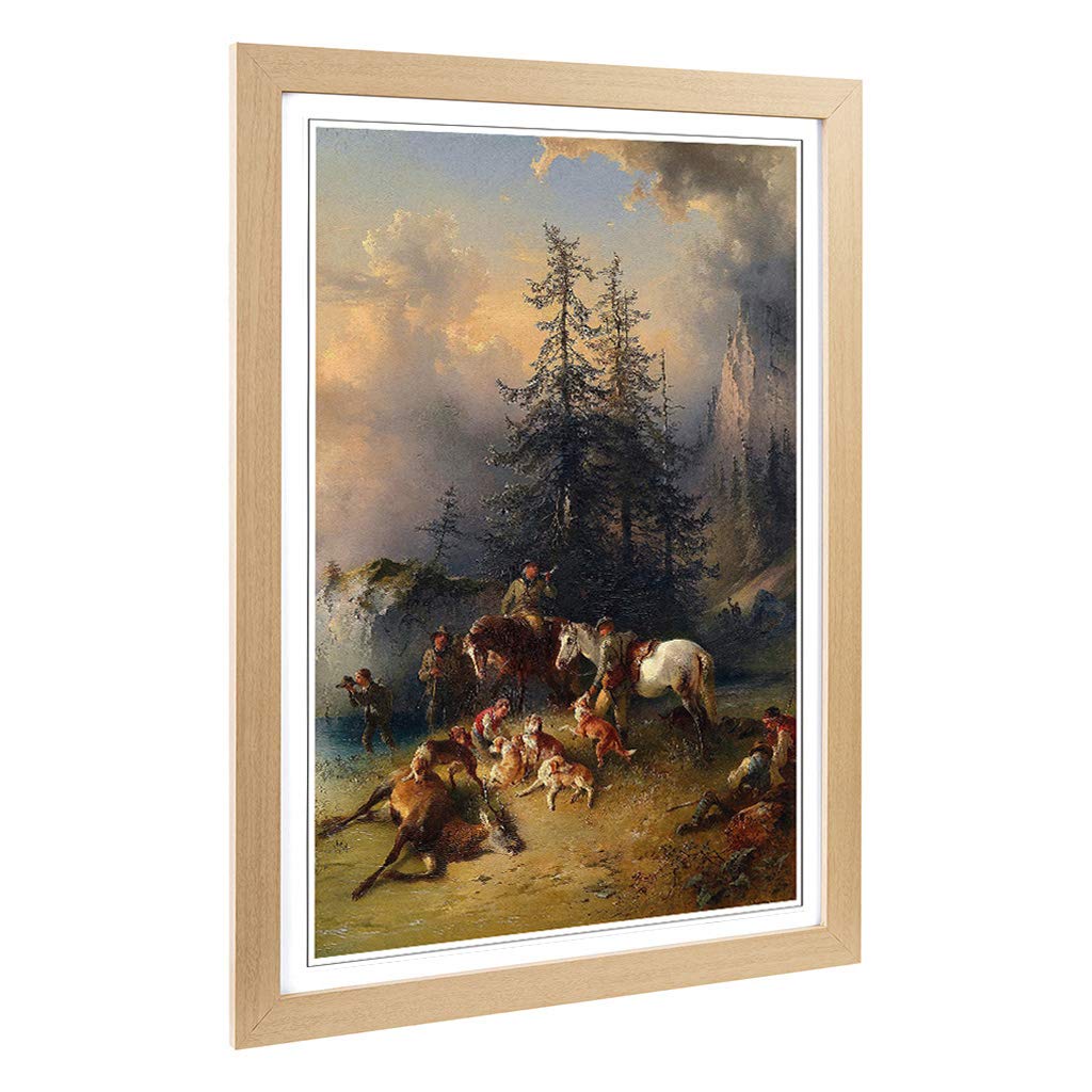 Big Box Art Framed Print of Friedrich Gauermann at The End of The Hunt Design | Wall Art Picture | Home Decor for Kitchen, Living Room, Bedroom, Hallway, Oak, A2 / 24.5x18 Inch / 62x45cm