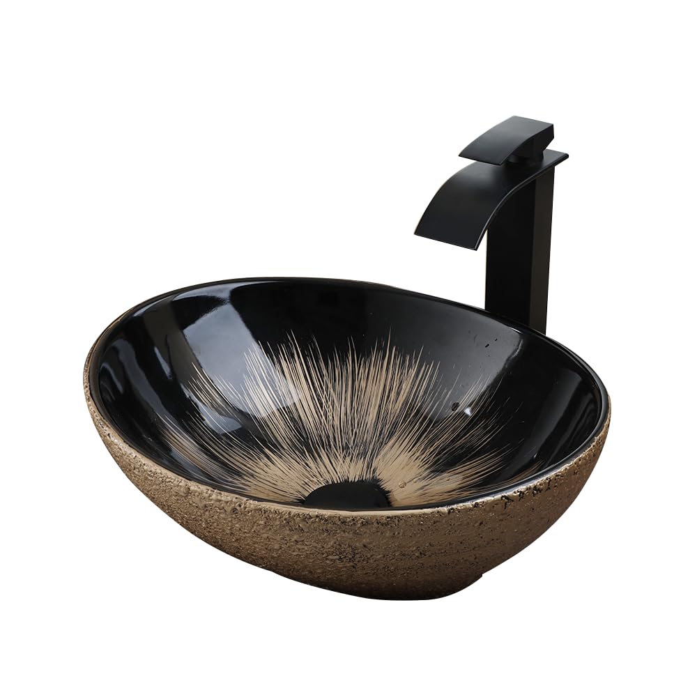 Lavabo Ovale Per Bagno 33x41x13 cm Da Appoggio in Ceramica Nero