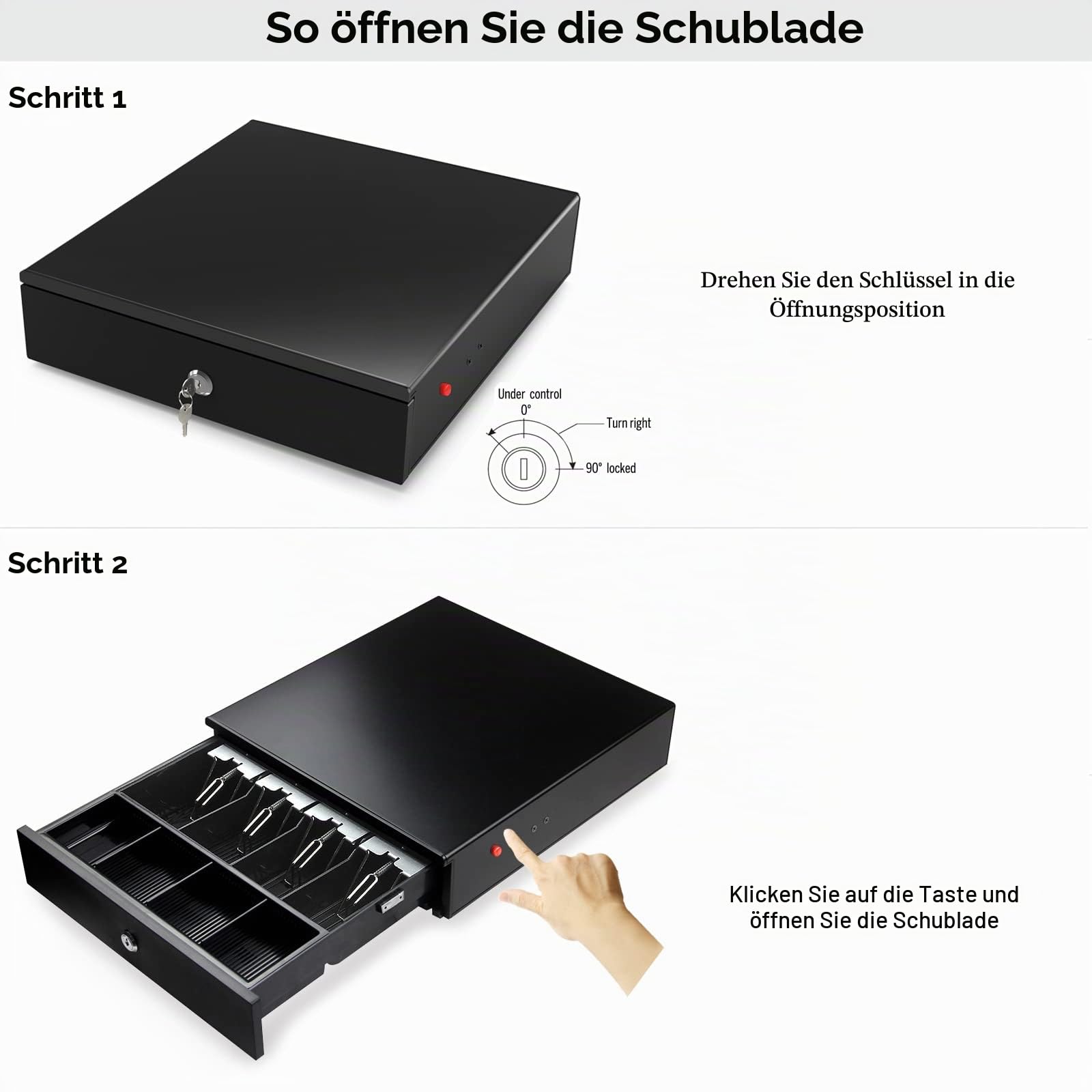 HONEY BEAR 350T 14inch Registrierkasse Schublade Kassenschublade Kasse Kassenlade Geldlade Geldschublade Touch Push Open,4 Bills & 4 Münzen Tray,MEHRWEG
