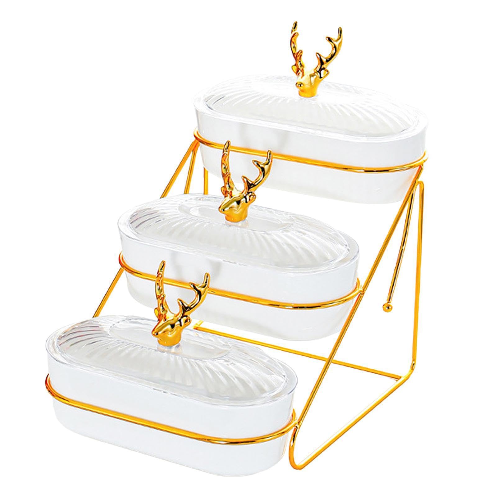 PIXZCSA Snack Plates Dried Fruit Dish Appetizer Serving Tray for Creative Multi Layer For Serving Snacks Light And Luxurious Snack Dishes Appetizer Tray Bar, white, 3 layer