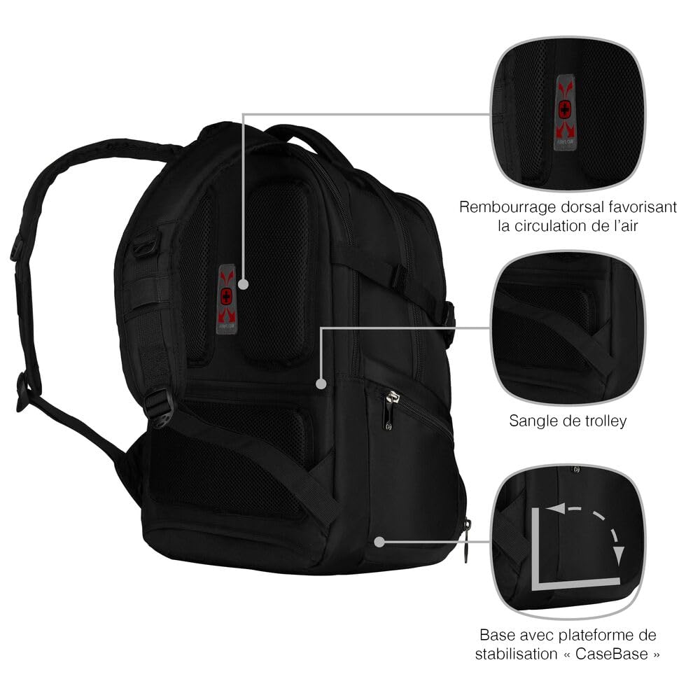 WENGER Transit Sac à Dos pour Ordinateur Portable 16 Pouces avec Poche pour Tablette Tactile 10 Pouces, Système d’Organisation, 27 l, Femmes Hommes, Bureau Voyages d’Affaires Uni, Noir, 600636