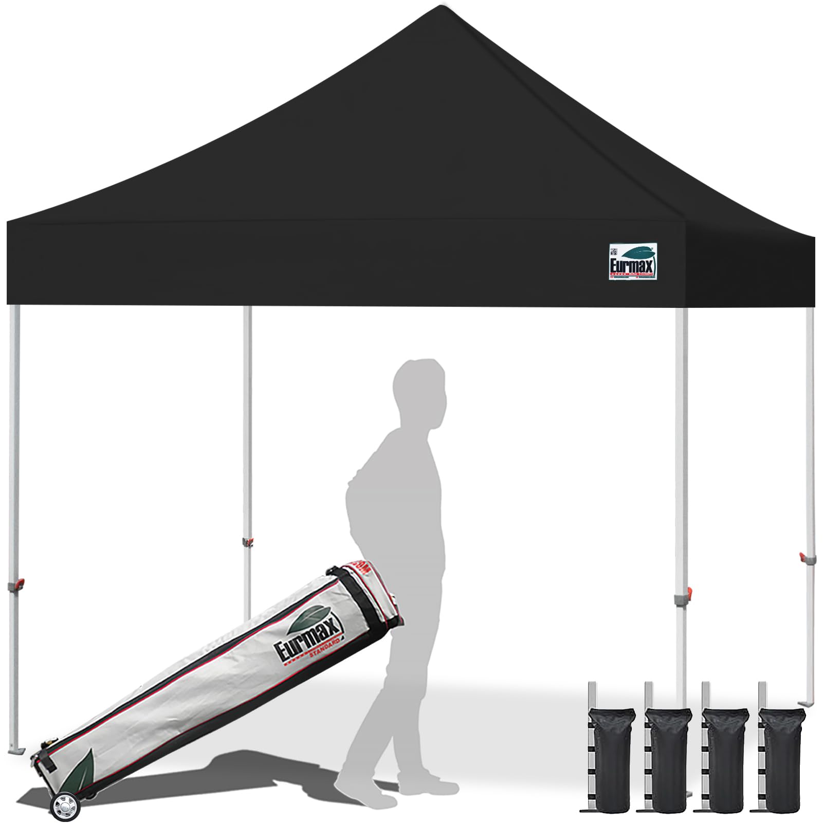 Photo 1 of Eurmax USA 10x10ft Pop Up Canopy,Commercial Instant Tent for Outdoor Events,Patented No-Tip Rolling Storage Bag with 4 Sandbags,UV & Water Resistant,Heavy Duty Portable Shelter Gazebo,Black