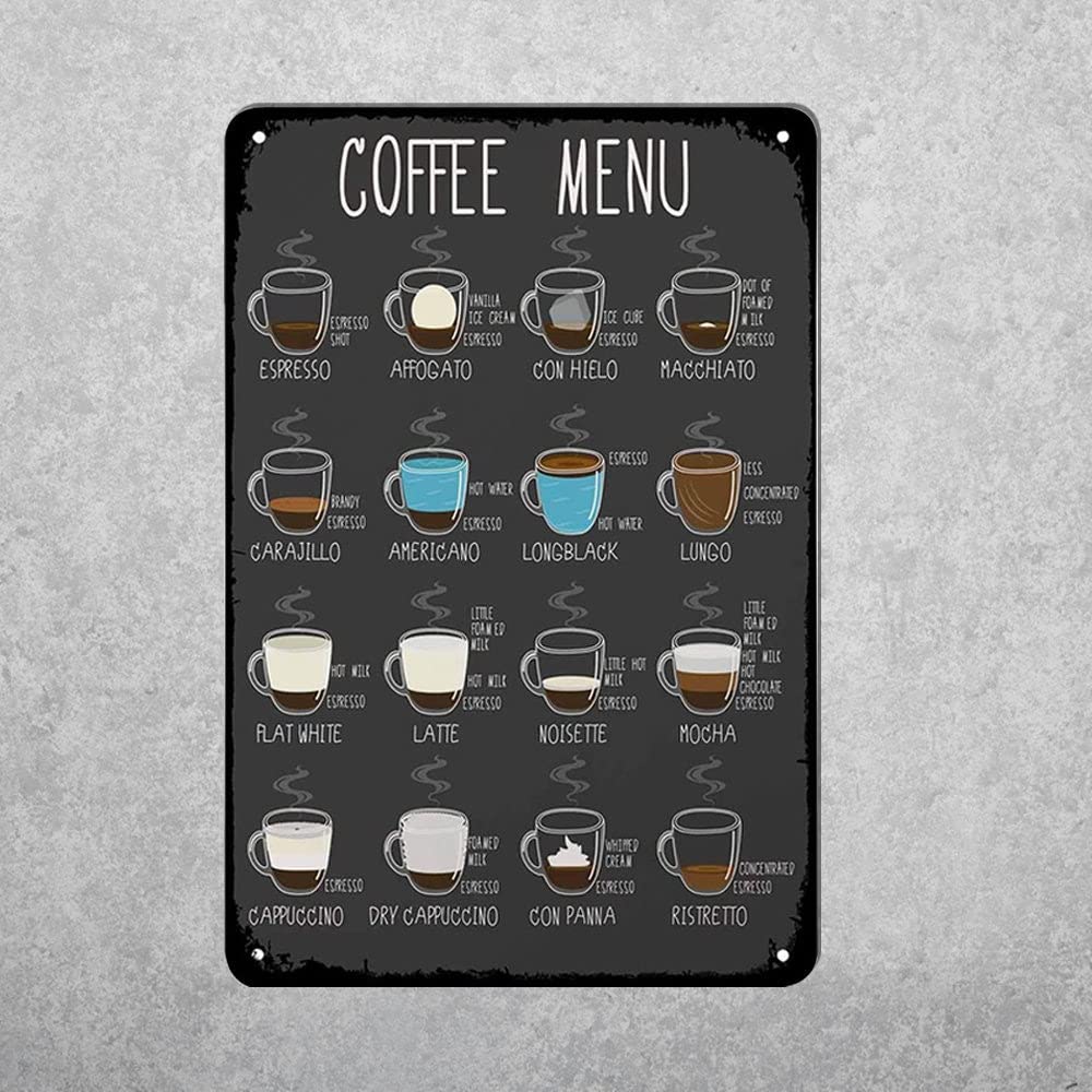 Coffee Metal Tin Sign, 20X30Cm Coffee Menu Vintage Funny Novelty Metal Sign Creative Tin Signs Plaque Poster For Cafe Bar Pub Coffee 12x16inch