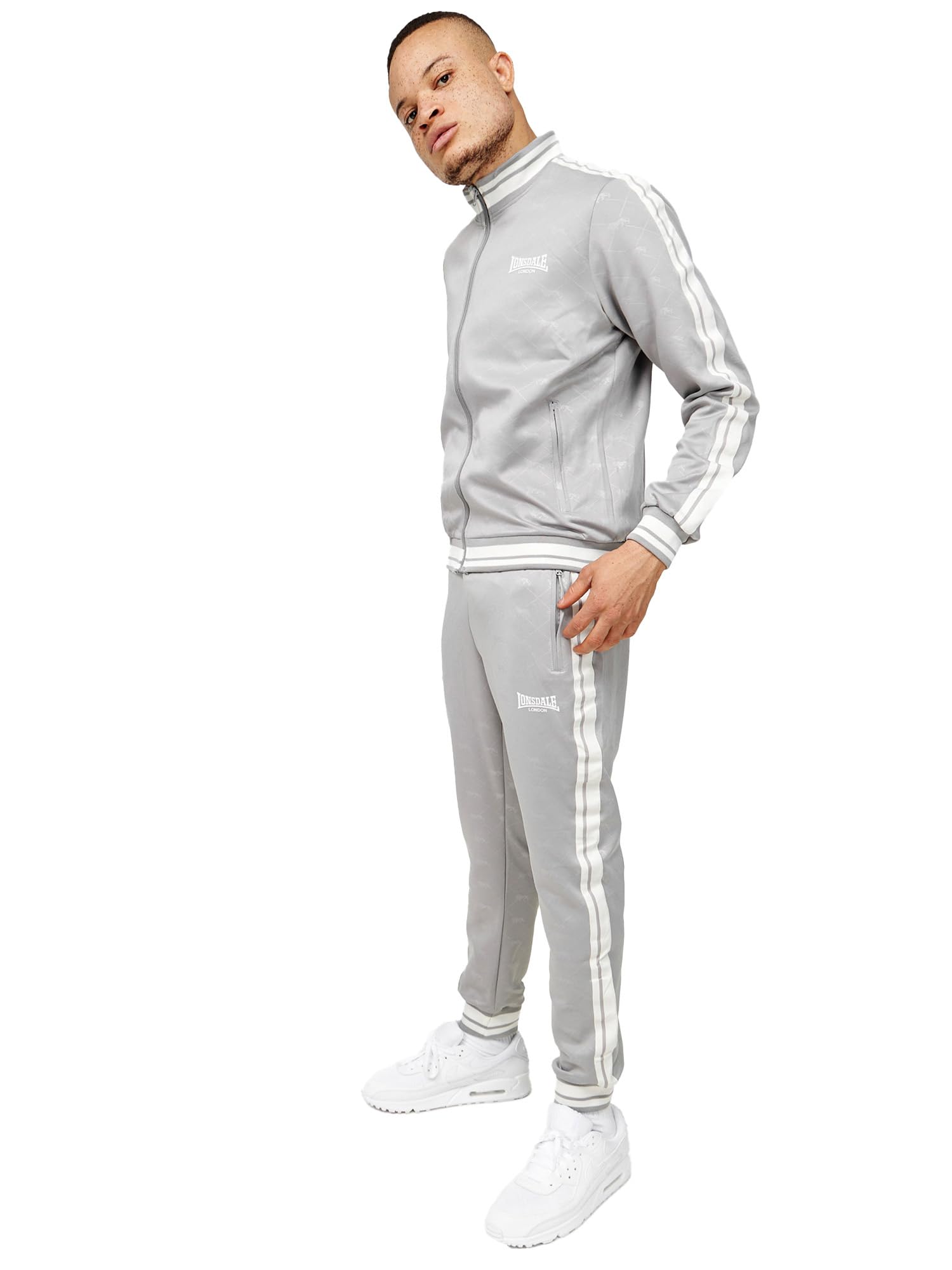 Lonsdale Men's Ashwell Tracksuit, Grey/White, S