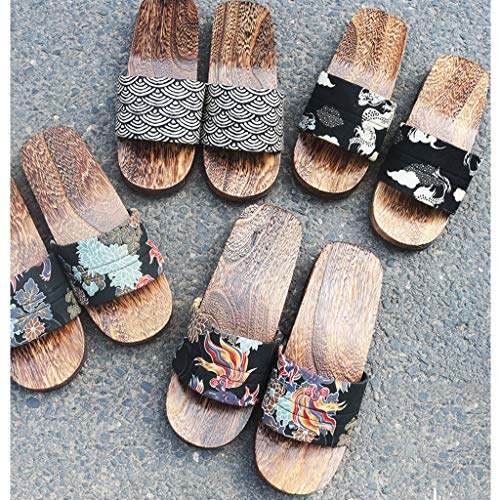 YXCKG Slippers for Women Open Toe, Japanese Traditional Sandals Wooden Shoes, Flip Flop Slippers Men Sandals, Slippers Slide Sandals Mens, Indoor & Outdoor (Color : B, Size : Small)2