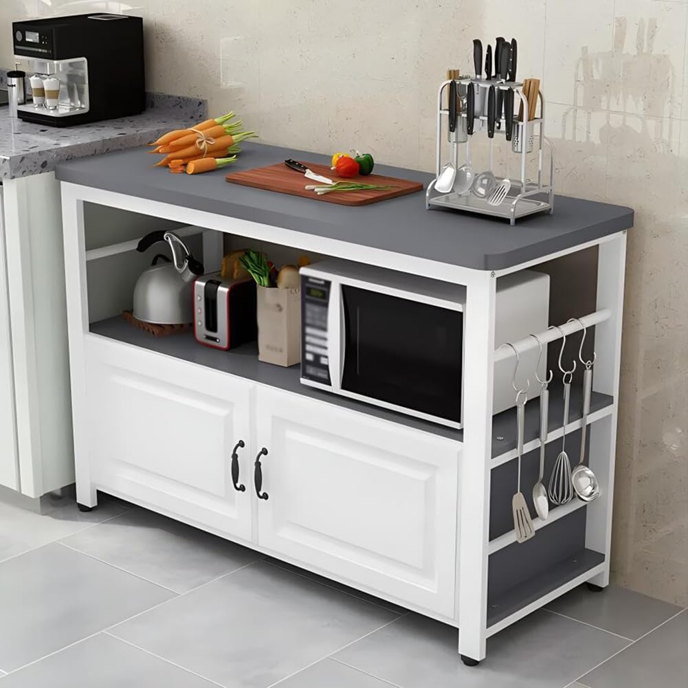 Supporto per microonde da Cucina Industriale con Ampio Piano di Lavoro, Ganci per armadietto portaoggetti per Tavolo da Bar, Contenitore Multifunzionale per casa e Ufficio